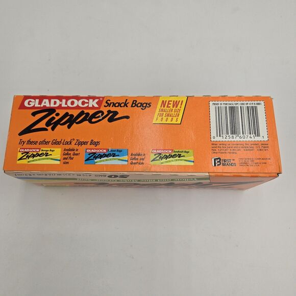Vintage 1980s Glad-Lock Zipper Snack Bags 50 Ct Yellow Blue Make Green Seal NOS - Picture 3 of 6